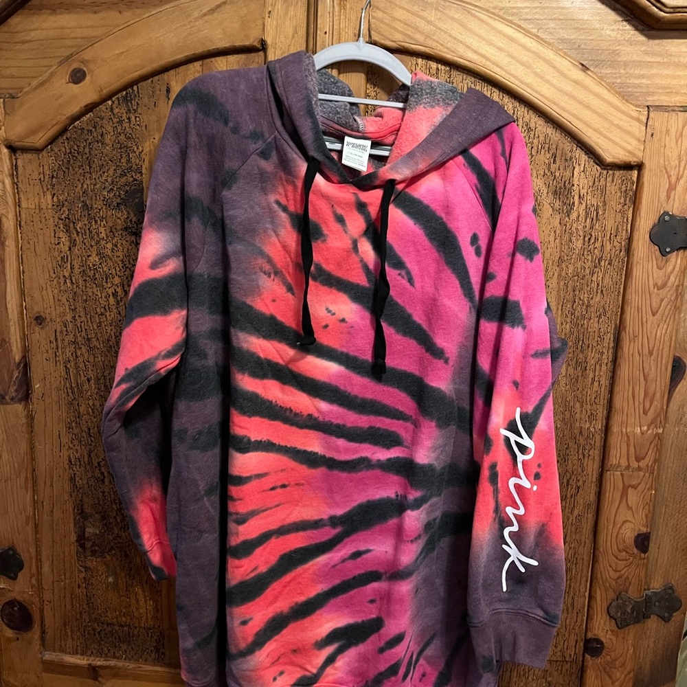 PINK Victoria's Secret Black and Pink Tie-Dye Sweatshirt Dress